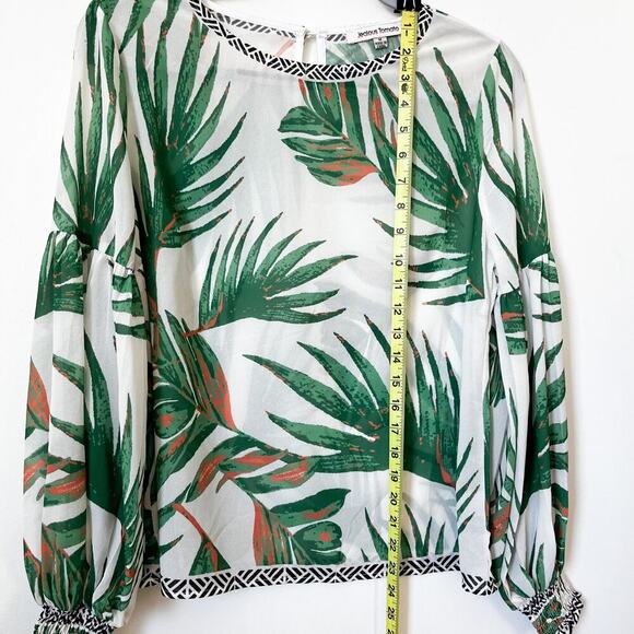 Jealous Tomato Tropical Print Semi Sheer Blouse Medium Lightweight Long Sleeve - Picture 8 of 11